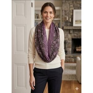 J JILL Floral Print Mix Infinity Scarf Elegant Light Weight Loop Scarf Purple OS